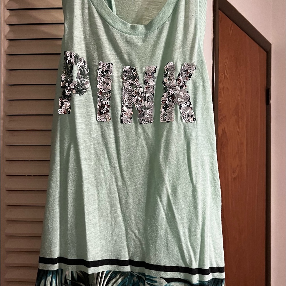PINK Victoria's Secret Mint Sequin Tank Top